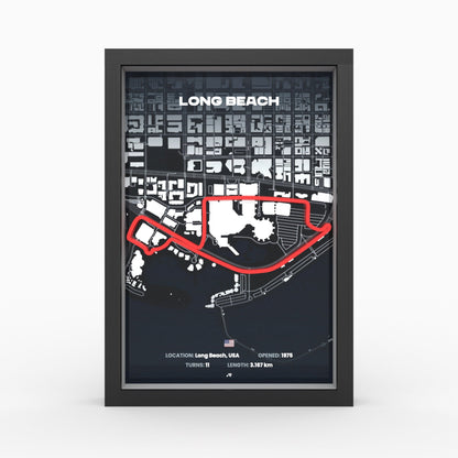 Streets of Long Beach 3D-Poster gerahmt