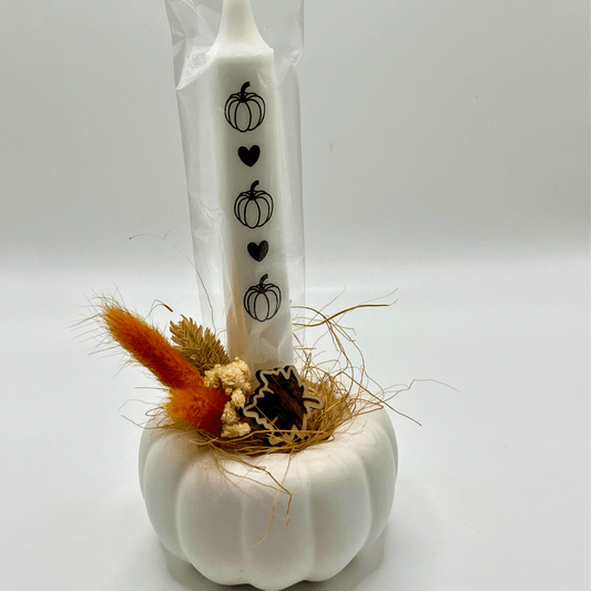 Herbstzauber Kerze – Igel - Edition mit Trockenblumen im Pilzhalter - Zauberwerk