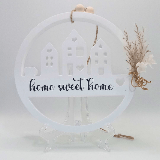 Home Sweet Home Deko - Schild rund – 18 cm Wanddeko mit Blumendetail - Zauberwerk