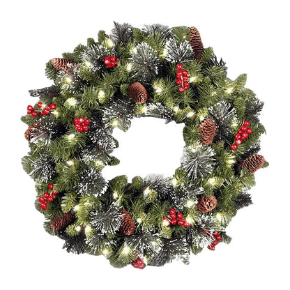 Weihnachtskranz mit LED Beleuchtung – Künstlicher Deko - Kranz mit Beeren & Tannennadeln - Zauberwerk