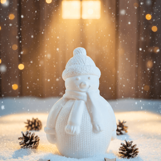Schneemann Figur aus Keraflott – Handgefertigte Winterdeko mit Strickmuster - Zauberwerk