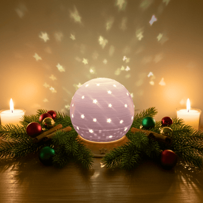 3D gedruckte Sternen - Schneekugel mit LED - Licht – Weihnachtsdeko mit Sternenprojektion - Zauberwerk