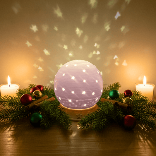3D gedruckte Sternen - Schneekugel mit LED - Licht – Weihnachtsdeko mit Sternenprojektion - Zauberwerk