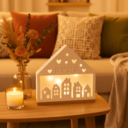 Dekohaus HOME mit LED - Beleuchtung – 16 cm, Weiß - Zauberwerk