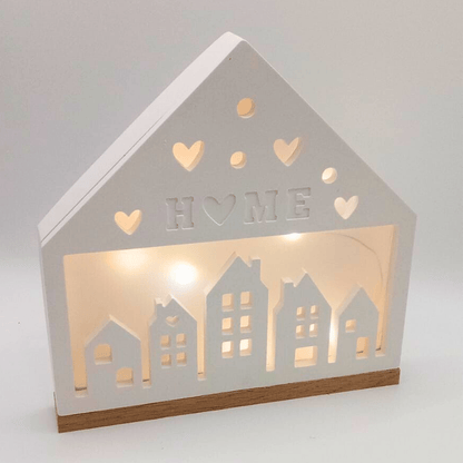 Dekohaus HOME mit LED - Beleuchtung – 16 cm, Weiß - Zauberwerk