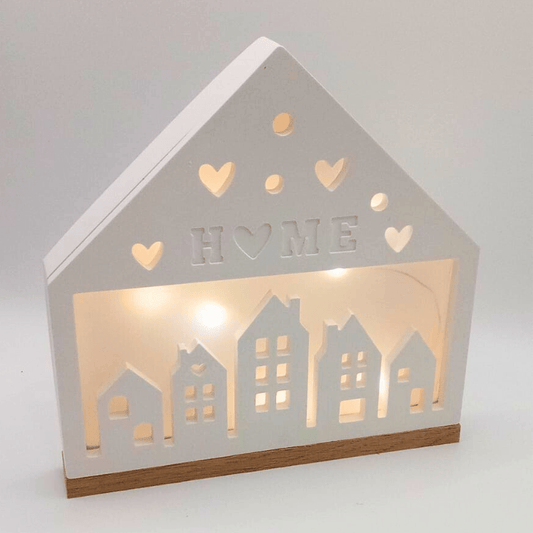 Dekohaus HOME mit LED - Beleuchtung – 16 cm, Weiß - Zauberwerk