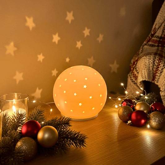 Sternkugel mit LED - Lichterkette – 3D gedruckte Weihnachtsdeko, beige/weiß - Zauberwerk