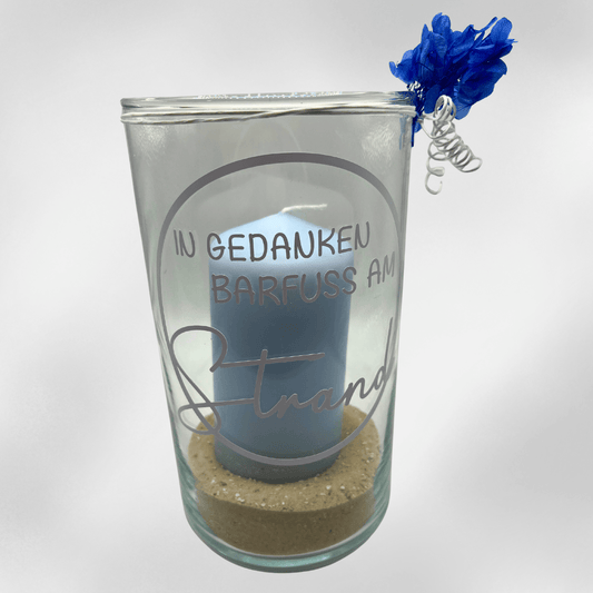 Windlicht Barfuß am Strand – Glas mit Kerze und Deko - Zauberwerk