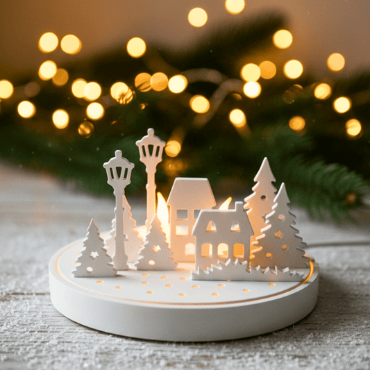 Winterlandschaft „Nordlicht“ – weiße Weihnachtsdeko mit LED - Licht - Zauberwerk