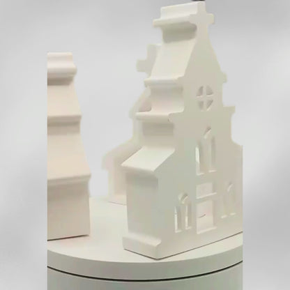 Keraflott Weihnachtskirche – handgegossene Dekofigur aus Gießkeramik, winterliche Dekoidee mit Licht